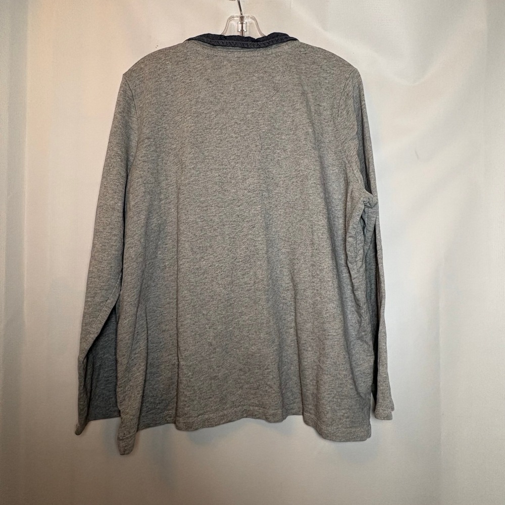 Llbean Men Gray Pullover Sweatshirt Button Neck C… - image 8